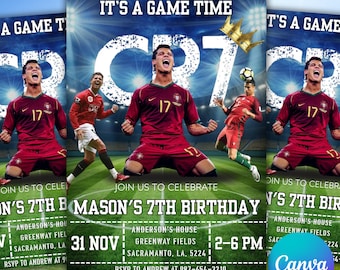 Ronaldo Birthday Invitation, CR7 invitation, Editable Ronaldo Invitation, Soccer Invitation, Canva Template, Instant Download, ANY AGE