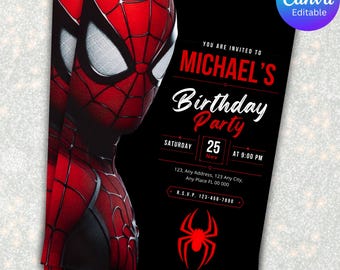 Spider Hero Birthday Invitation Template, Editable Superhero Party Invite, Kids Birthday Canva Template, Digital Download KK-001
