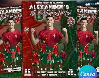 Ronaldo Birthday Invitation, CR7 invitation, Editable Ronaldo Invitation, Soccer Invitation, Canva Template, Instant Download, ANY AGE