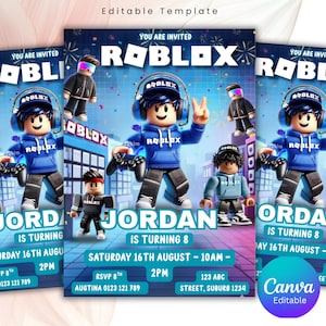 Editable Rob-lox Birthday Invitation – Canva Template – Kids Party Invite – Digital Download – Gaming Theme – Instant Editable Invite