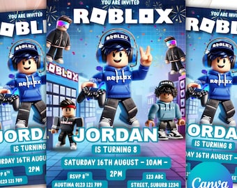 Editable Rob-lox Birthday Invitation – Canva Template – Kids Party Invite – Digital Download – Gaming Theme – Instant Editable Invite
