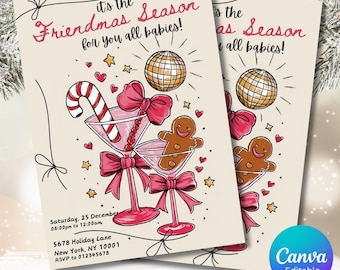 Friendsmas Party Invite, Christmas Party Invitation, Gold Holiday Party Invitation, , Printable Template, Editable Christmas Invitation