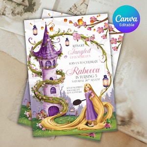Editable Rap-un-zel Birthday Invitation, Princess Birthday Invitation, Birthday Tangled Invitation, Digital Evite, Canva Template