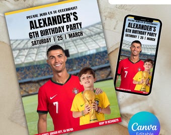 Cristiano Ronaldo Birthday Invitation | Made to order customizable Birthday card | CR7 Invite | Digital CR7 Ronaldo Party