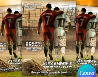 Ronaldo vs Messi Birthday Invitation Birthday card, editable Invite, Digital Invitation