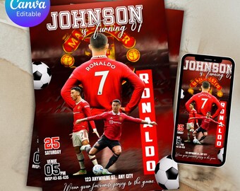 Cristiano Ronaldo Birthday Invitation: Soccer Party, CR7 Theme (Digital Download, Editable in Canva)