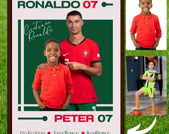 Custom Cr 7 Soccer Portrait with Ronaldo signature , Personalized Graduation Gift, Birthday Gift, Soccer football Gift, Ronaldo Gift A3 size