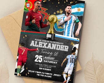 CR7 & Messi Soccer Birthday Invitation: Editable Canva Template (5x7 inches)