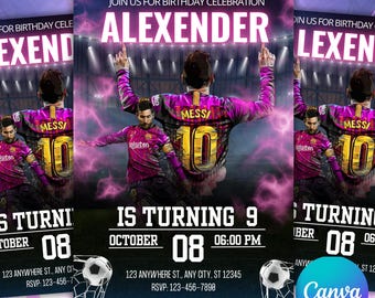 Messi Birthday Invitation, Soccer Editable Template, Fifa Birthday Party, Football Canva Invitation, Printable Instant Download