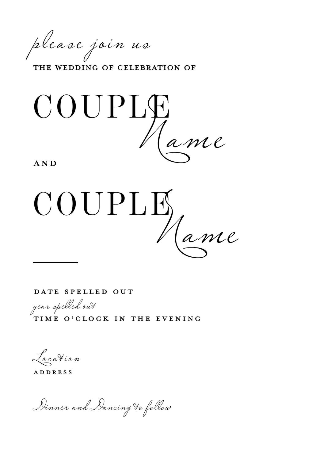 Elegant Script Wedding Invitation - Etsy