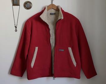 Jaqueta vintage Astore anos 90 com forro de sherpa, vermelha, estilo gorpcore, grossa, tamanho M.