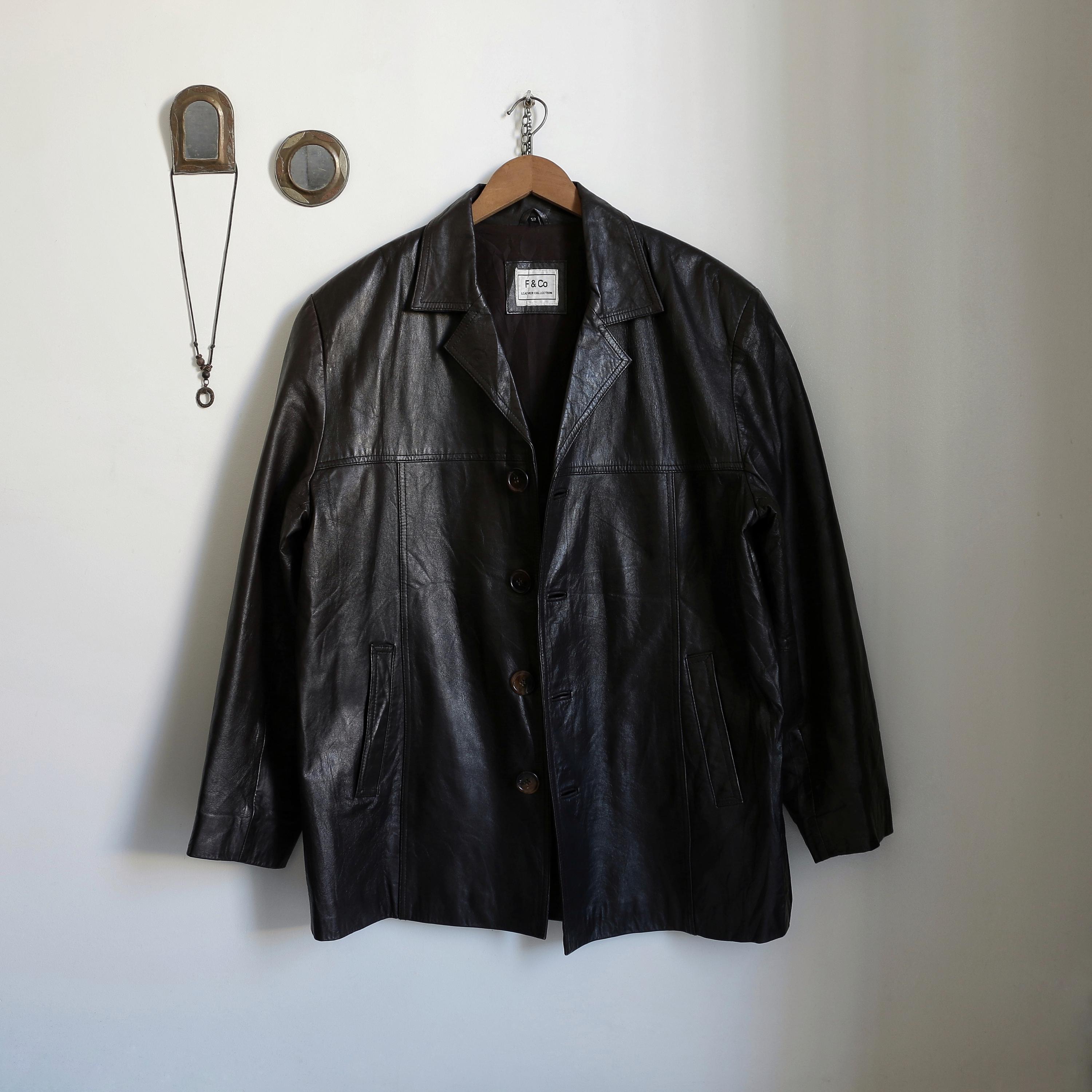Vintage F & Co Dark Brown Soft Leather Blazer - 90s - Minimalist