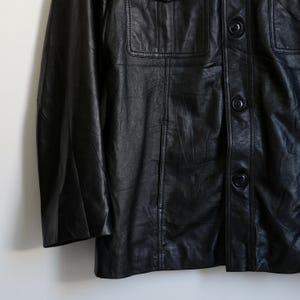 Vintage SHATiS Black Soft Leather Shacket - 90s Button up Leather Jacket - Size 52 image 2