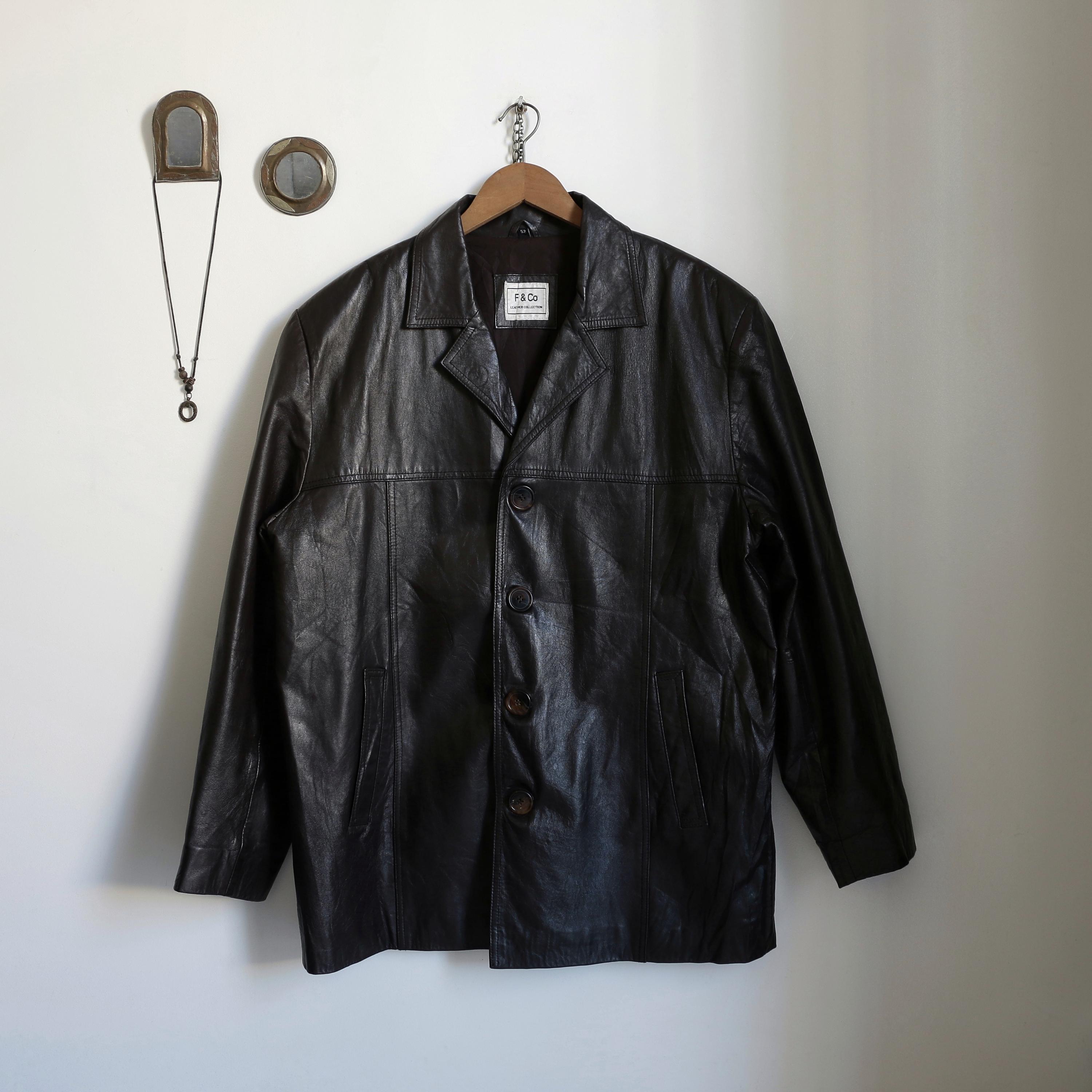 Vintage F & Co Dark Brown Soft Leather Blazer - 90s - Minimalist