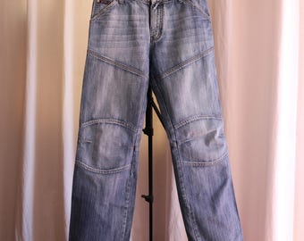 Vintage Y2K 3D-gewaxte utility-jeansjeans Gorpcore Biker-denim - maat 31