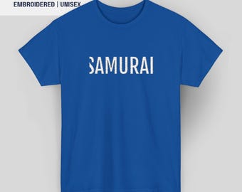 Camiseta de algodón bordada SAMURAI BLUE / Camiseta unisex de algodón grueso / Fútbol de la Copa Mundial de la FIFA