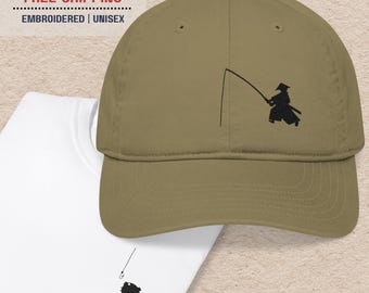 Samurai Fishing Hat | Embroidered | Organic Cotton Cap |  Japan Gift | Hand Drawn