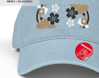 Japan Cherry Blossom Hat | Embroidered | Denim Hat | Authentic Japanese Flower Art | Hand Draw