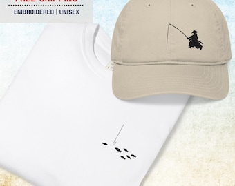 Fishing Shirt | Tiny Fishes | Heavyweight fabric Relaxed fit Cotton T-shirts | Embroidered | Hand Drawn