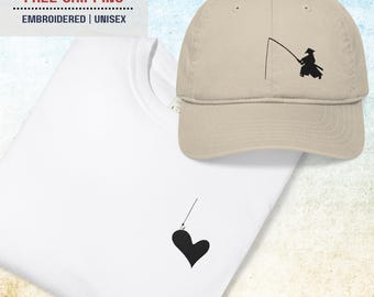 Fishing Shirt | Heart | Heavyweight fabric Relaxed fit Cotton T-shirts | Embroidered | Hand Drawn