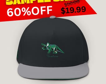 Origami Style Triceratops Snapback Cap | Embroidered | Japanese Letter | Flat Bill Hat | Streetwear