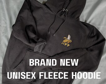 Fleece Hoodie | Banana Peel Embroidery | Japanese Katakana Lettering | Unisex Pullover