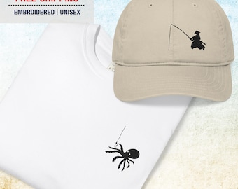 Fishing Shirt | Octopus | Heavyweight fabric Relaxed fit Cotton T-shirts | Embroidered | Hand Drawn