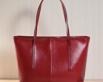 Genuine Cowhide Leather Tote Bag | Large Capacity Shoulder Bag
