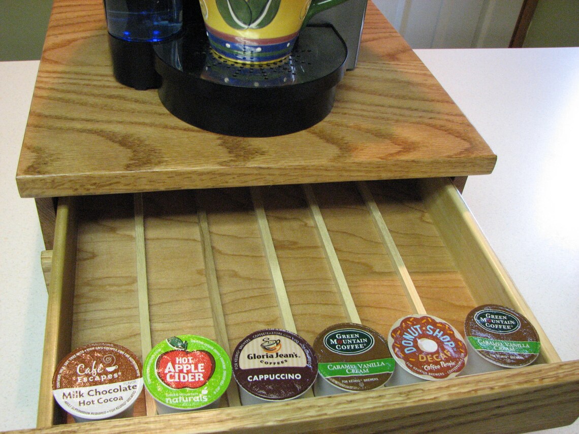 Two Drawer Handcrafted Solid Oak Keurig K Cup Holder Etsy