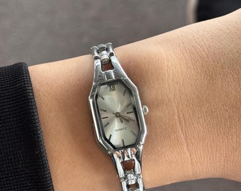 Silver Women’s Bracelet Watch, Steel Quartz Watch, Small Dial, Gift for Her
