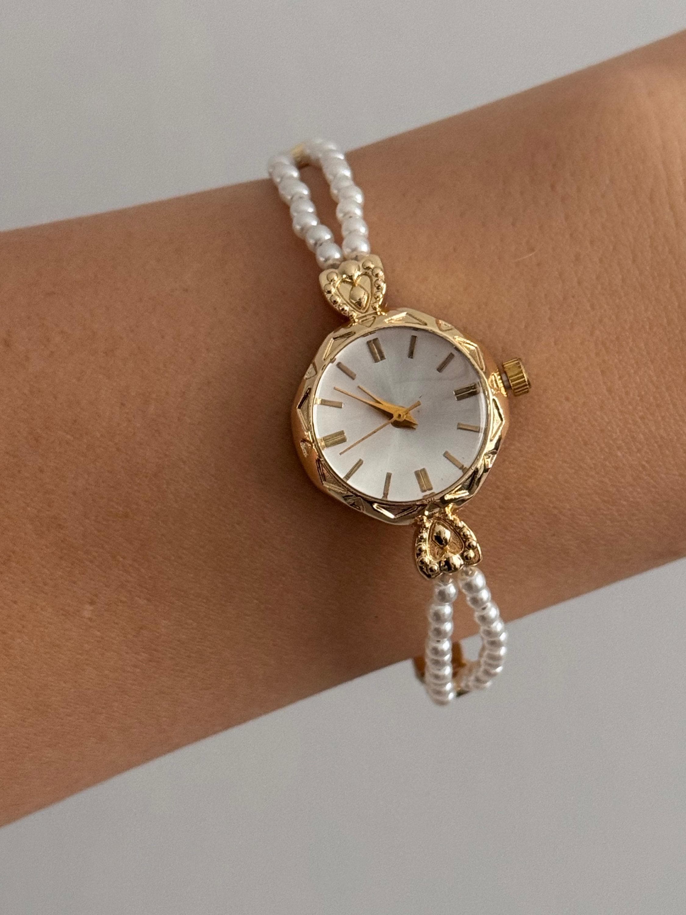 Delicate Crystal Bracelet Watch, 3ATM Water-Resistant Analog Quartz, Adjustable BERNY Small Gold Watches for Women, Dainty Two-Tone Ceramic  main image 4
