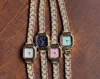 Small Square Women’s Steel Bracelet Watch, Quartz Everyday Watch, Gift for Her