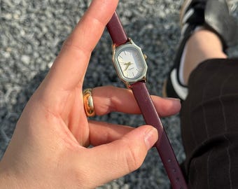 Brown Leather Women’s Watch, Small Dial Quartz Watch, Minimalist Style, Gift for Her