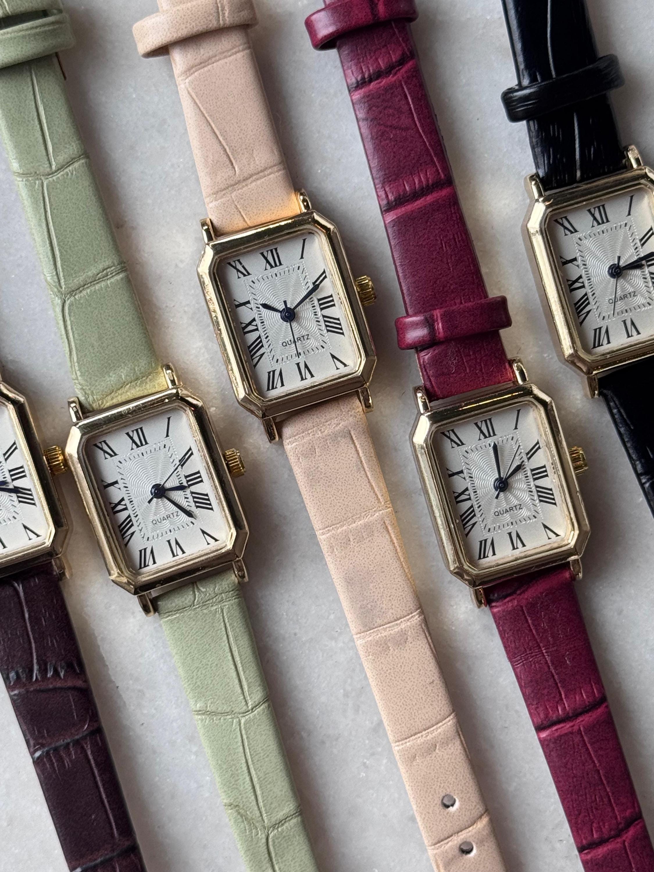 Faux Leather Strap Watch with Square Dial and Mineral Crystal Facet Princess Diamond Cut Ice Blue Dial Square Women main image 2