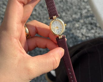 Oval Gold Women’s Watch, Small Dial Quartz, Minimalist Style, Gift for Her