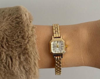 Octagon Women’s Watch, Gold or Two Tone Bracelet, Quartz, Minimalist Watch, Gift for Her