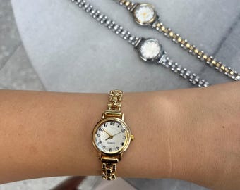 Women’s Chain Bracelet Watch, Minimalist Quartz Watch, Thin Strap, Gift for Her