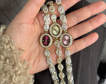 Crystal Bracelet Watch, Small Dial Jewelry Style, Quartz, Gift for Her