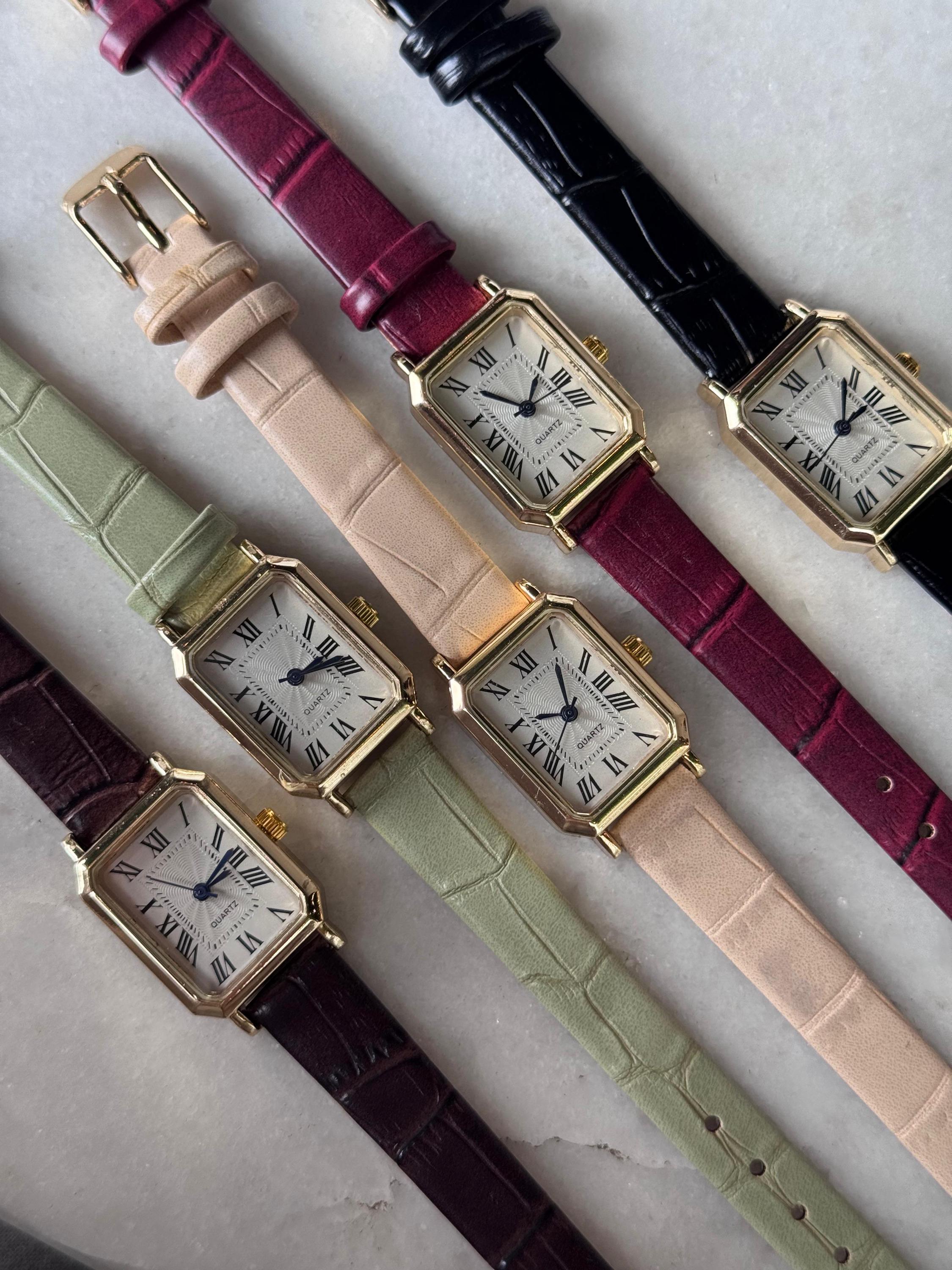 Faux Leather Strap Watch with Square Dial and Mineral Crystal Facet Princess Diamond Cut Ice Blue Dial Square Women main image 4