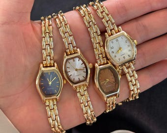 Gold Women’s Bracelet Watch, Small Dial Quartz, Minimalist Style, Gift for Her