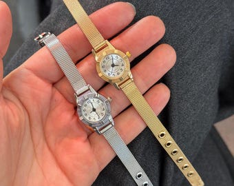 Gold Mesh Women’s Watch, Small Dial Quartz Watch, Minimalist Bracelet, Gift for Her