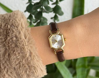 Orologio da donna Octagon: cinturino in similpelle, quadrante piccolo, movimento al quarzo, stile minimalista, regalo per la festa della mamma.