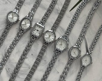 Silver Women’s Bracelet Watch, Minimalist Small Dial, Quartz Watch, Gift for Her