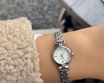 Silver Bracelet Watch for Women, Small Dial Quartz, Minimalist Style, Gift for Her