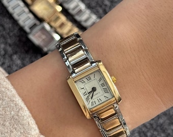 Rectangle Women’s Bracelet Watch, Steel Quartz Watch, Small Dial, Gift for Her