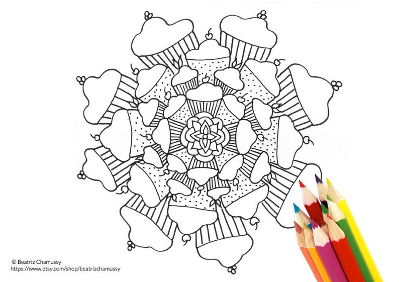 Cupcake Mandala Printable Coloring page / Instant download / | Etsy