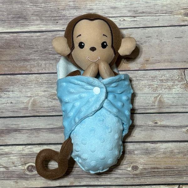 Cute Baby Boy Monkey Doll Set - Blue Swaddle Blanket & Banana Toy - Perfect Gift for Kids - Cute Plush Monkey Toy