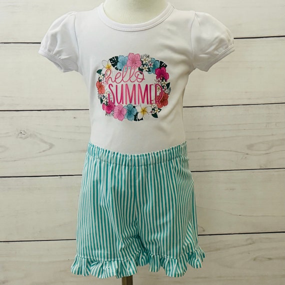 Toddler Summer Tee and Shorts Set, "Hello Summer" Graphic, Cotton Blend, Sizes 5-6