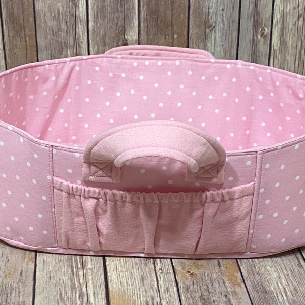 Sweet Pink and White Print Doll Moses Basket - Whimsical Bassinet for Imaginative Play, Kids Play Baby Basket, Doll Bassinet, Doll Carrier