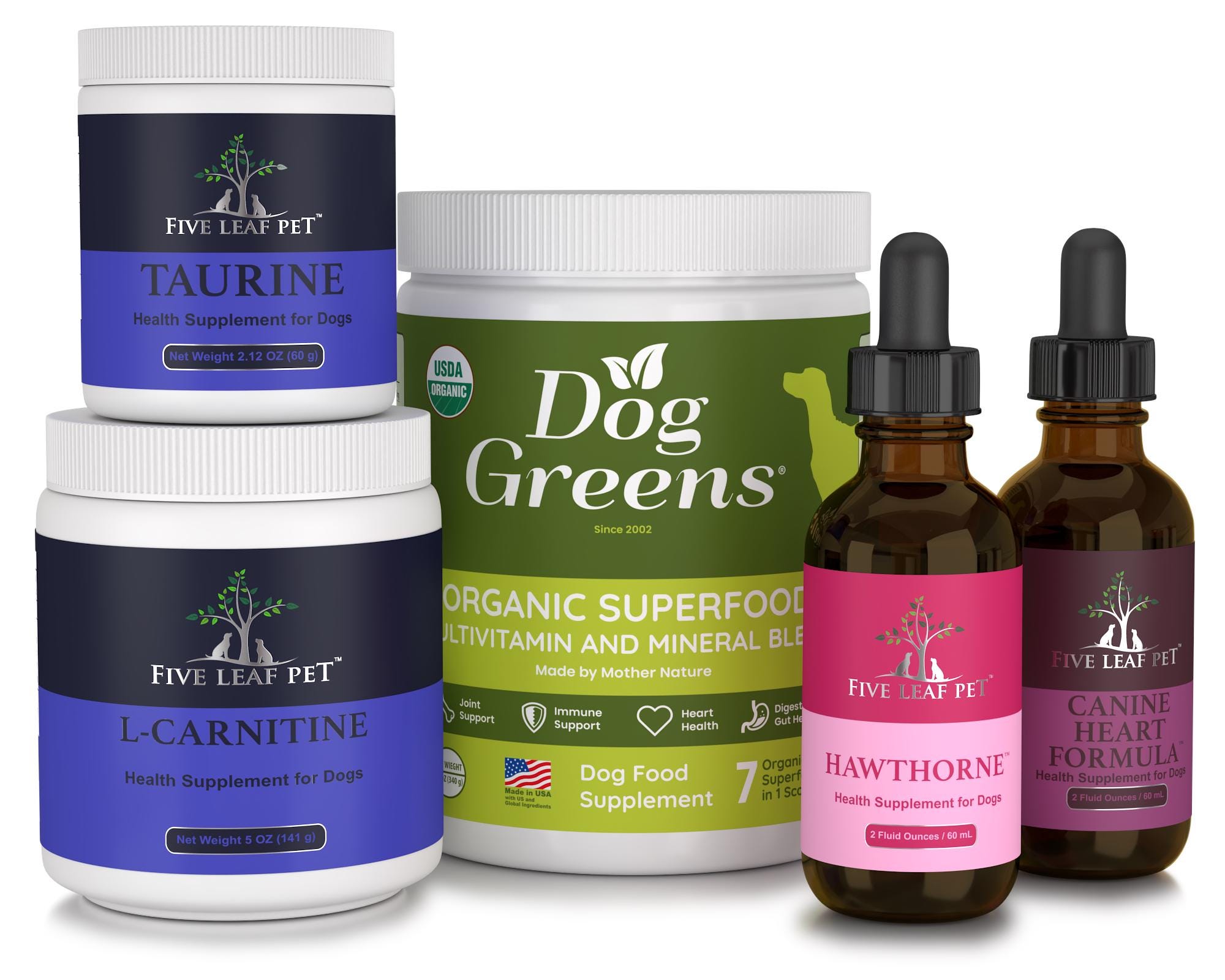 Canine Heart Health Program – Natural Herbal Bundle for Supporting Healthy Dog Heart Function & Vitality (five Leaf Pet Botanicals)